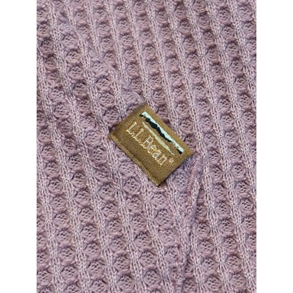 LL Bean Womens Large Mauve Waffle Knit Full Zip Hoodie Thermal Jacket 517785 - Picture 3 of 12